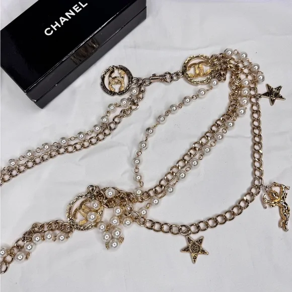Chanel Vintage Gold and Pearl Chain with Charms Belt/Necklace - Picture 2 of 11